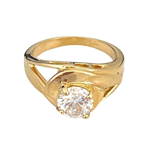 Vintage Ring Size 8 Solitaire 18KT Gold Plate CZ Mid-Century Modern Design 14R - Picture 5 of 10